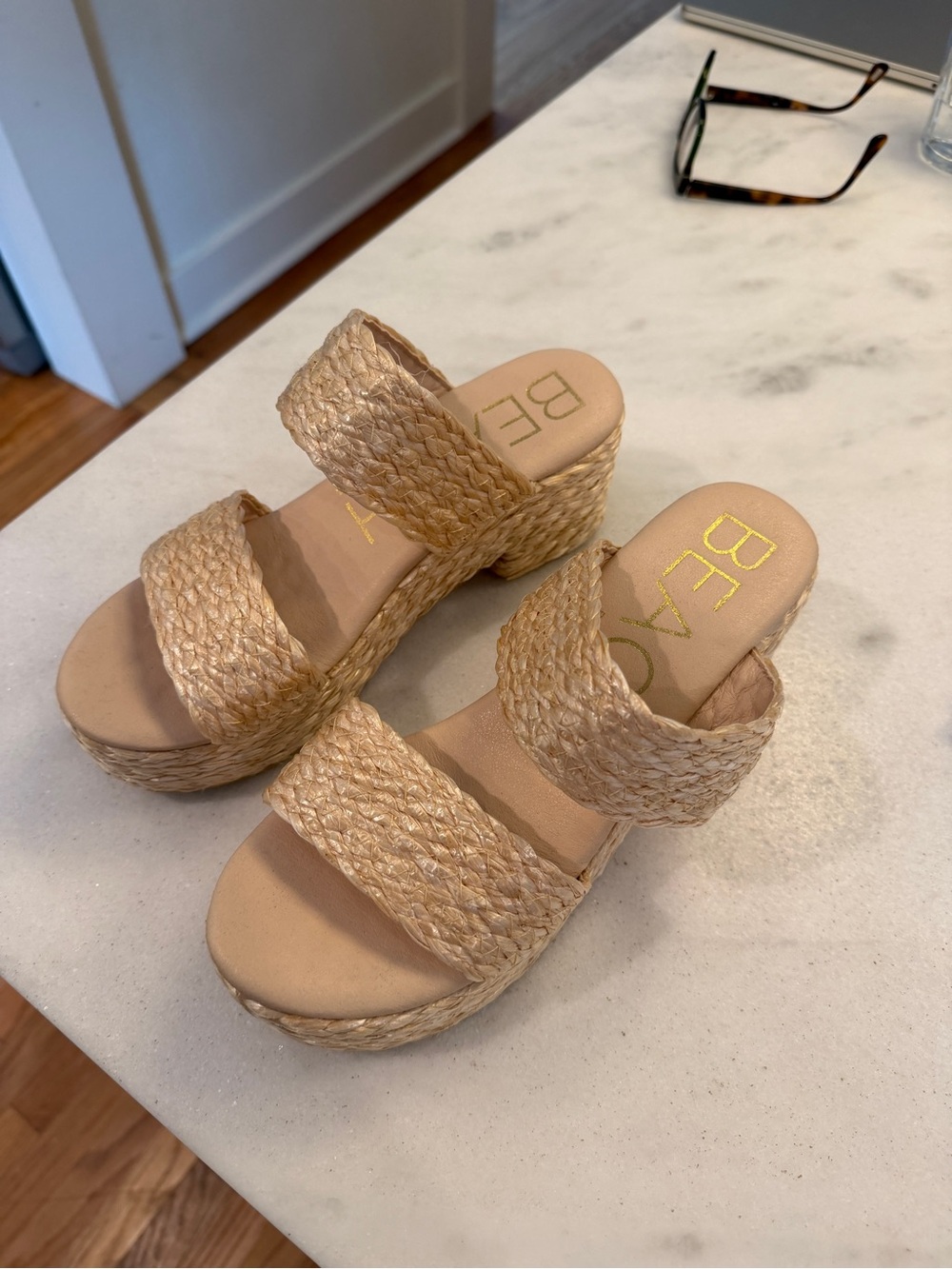 BEACH by Natural Woven Raffia Platform Sandals